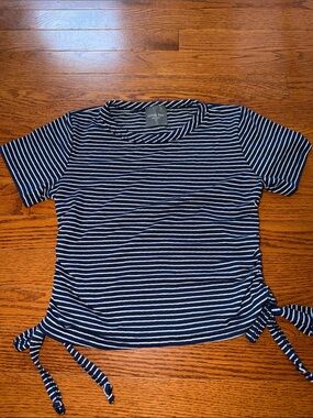 Olivia Rae Navy & White Striped Side-Tie Short Sleeve Top